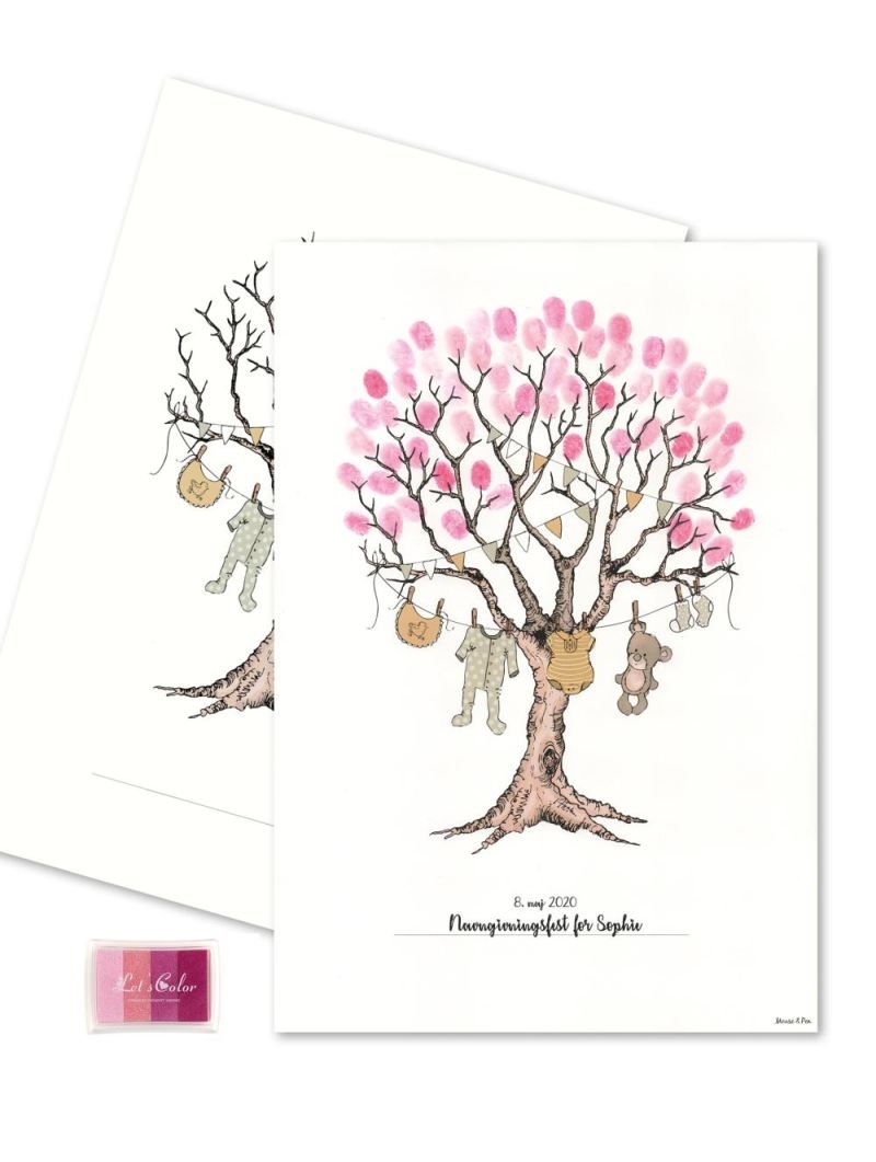 Mouse & Pen - Baby Fingerprint - Barnedåbs træ - Pink