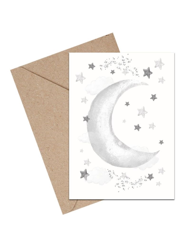 Mouse & Pen - Måne Baby, A6 kort med kuvert