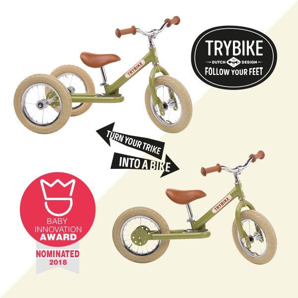 Trybike balancecykel i metal med 2 hjul vintage grøn retro Lille cykel til pynt