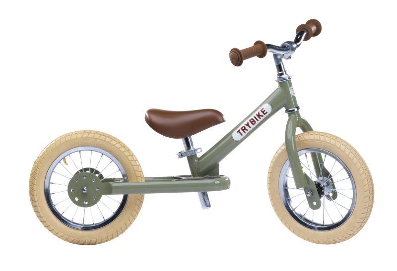 Trybike balancecykel i metal med 2 hjul vintage grøn retro Lille cykel til pynt