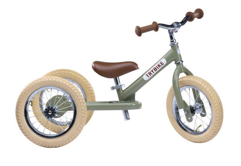 Trybike balancecykel i metal med 3 hjul vintage grøn retro Hjul til seng