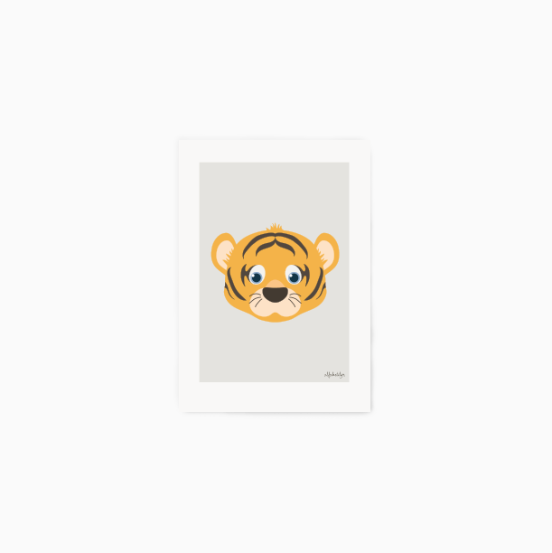 alfabetdyr-maxikort-A5-plakat-tiger-lille-per-seng.dk