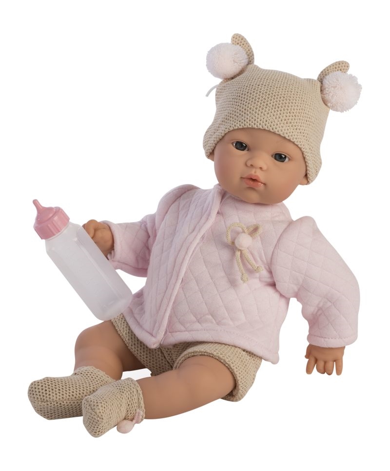 ASI - Koke babypige 36 cm - Med lyserød termojakke, hue og strømper samt sutteflaske - Nordisk design