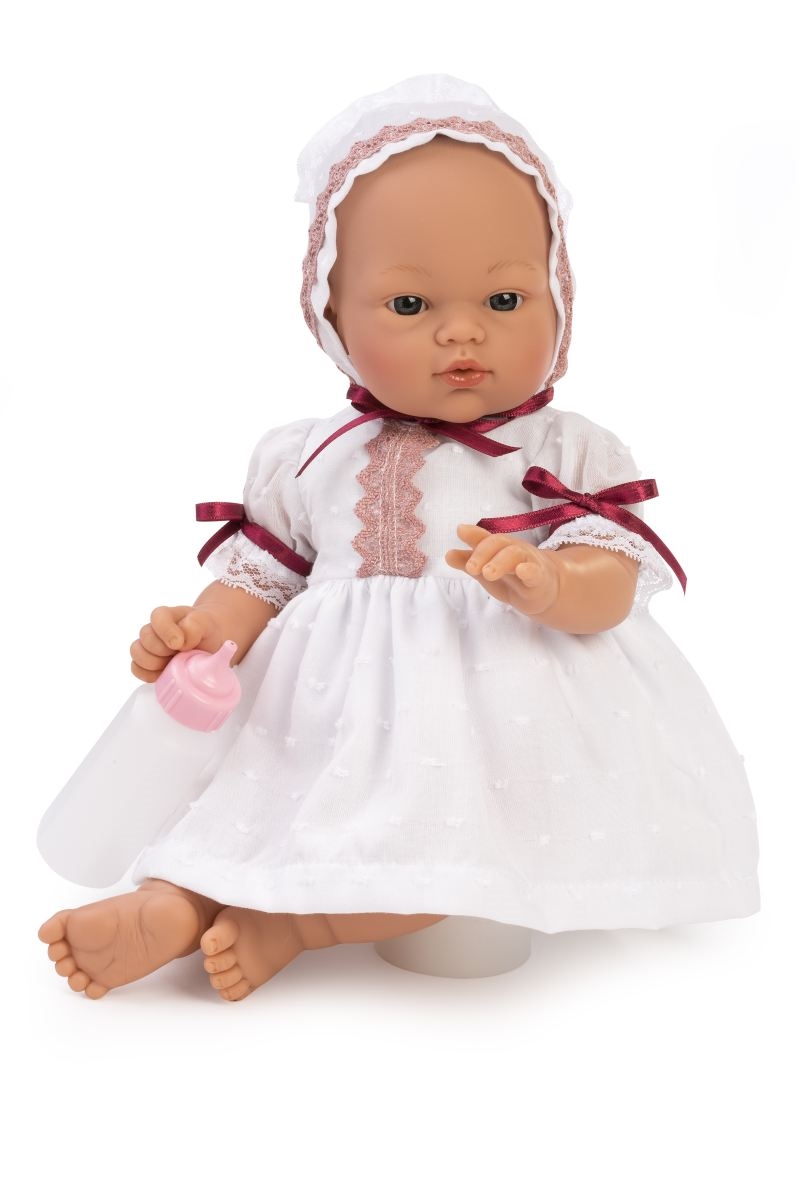 ASI - Koke babypige 36 cm - Hvid kjole med søde effekter og med sutteflaske 
