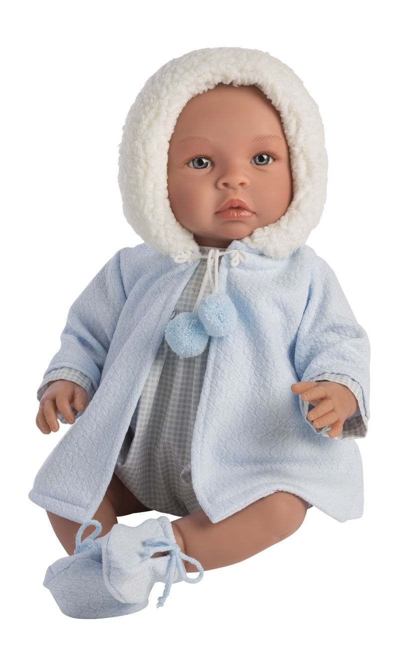 Asi - Leo dukkebaby - Med varm frakke, ternet dragt samt hue i bamsefleece - Lyseblå
