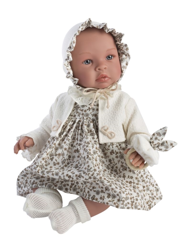 Asi - Leonora dukkebaby - Med blomstret kjole, kyse og rangle