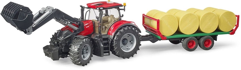 Bruder - Case IH Optum 300 CVX med frontlæsser og ballevogn og 8 rundballer