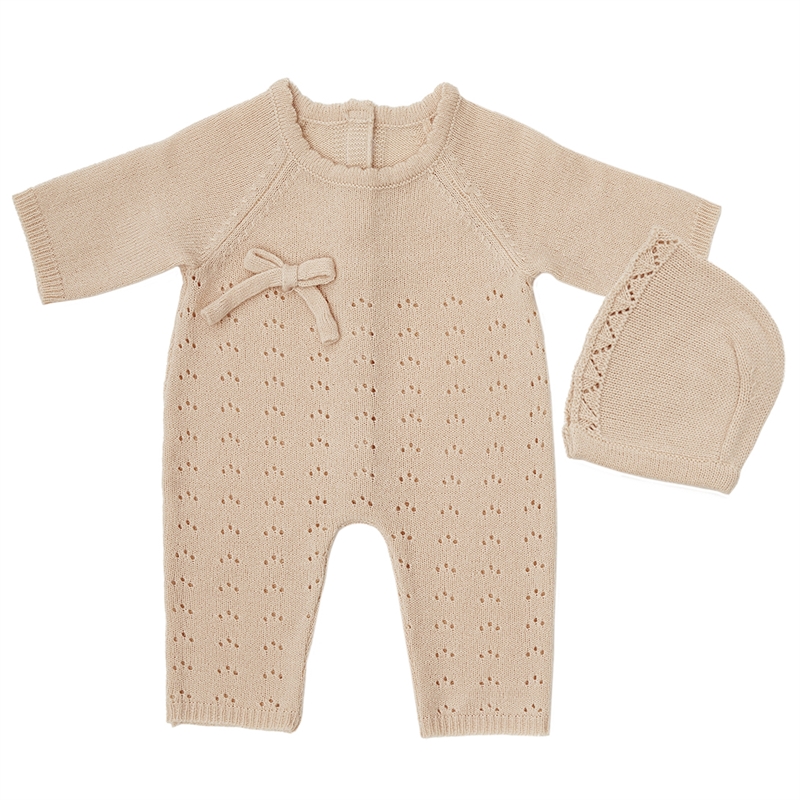 By ASTRUP - Strikket Sparkedragt med kyse 30-35 cm - Peach