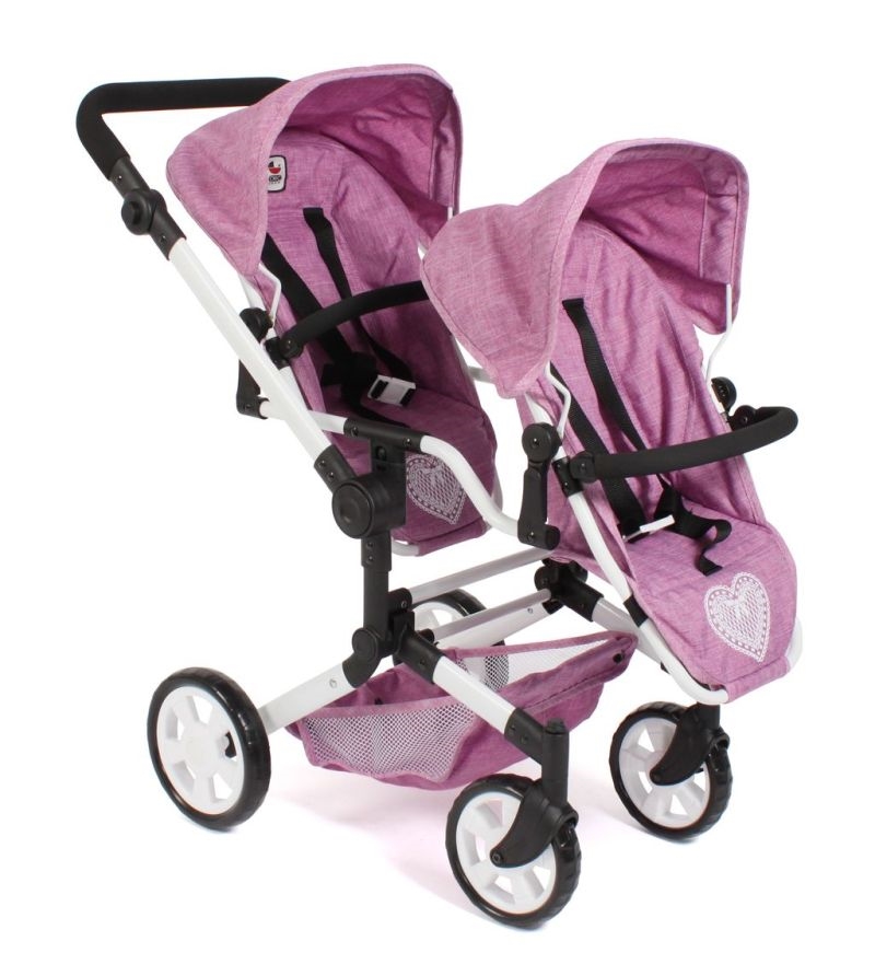 Bayer Chic 2000 - Dukke søskende klapvogn - Linus - Pink heart