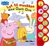 Gurli Gris lydbog med titlen Lyt til musikken med Gurli Gris og et sidepanel med 10 lydknapper.