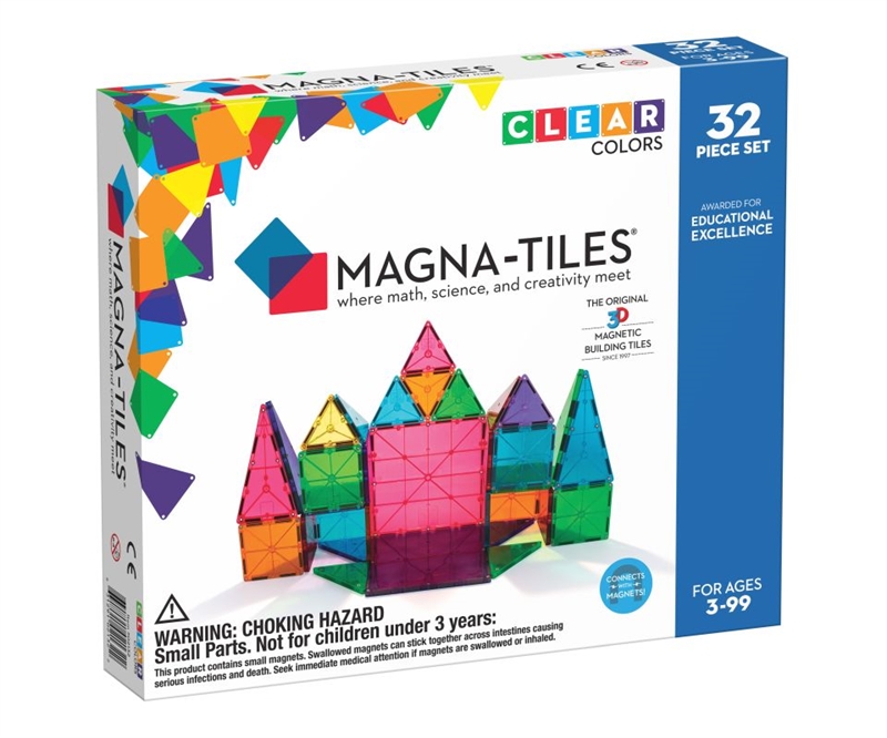 Magna-Tiles Byggemagneter, Clear Colors - 32 dele