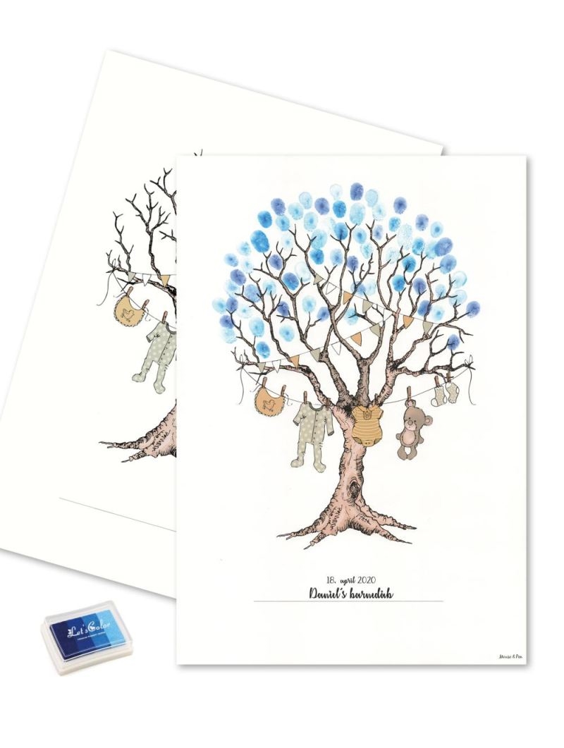 Mouse & Pen - Baby Fingerprint - Barnedåbs træ - Blå