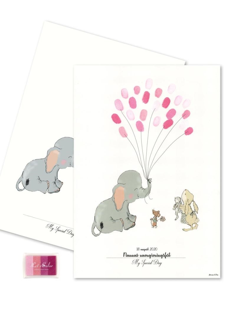 Mouse & Pen - Baby Fingerprint - Elephant Balloon - Pink 