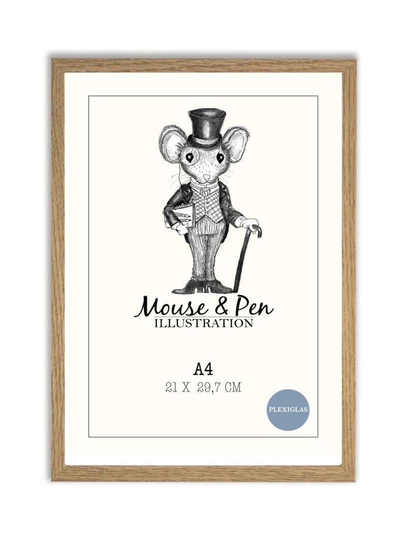 Mouse & Pen - Billederamme med plexiglas A4, Eg