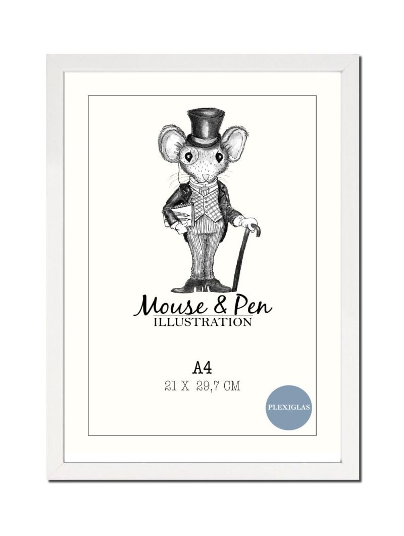 Mouse & Pen - Billederamme med plexiglas A4, Hvid