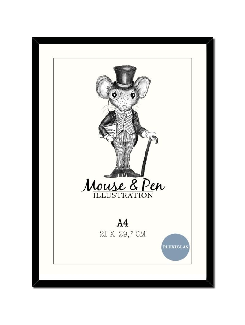 Mouse & Pen - Billederamme med plexiglas A4, Sort