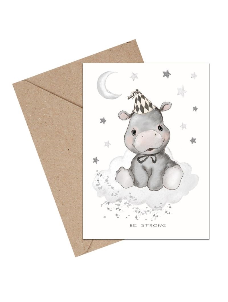 Mouse & Pen - Baby Flodhest, A6 kort med kuvert