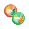 To Tinti-baderinge i orange og grøn, hver med et tegneseriefigurtryk og centralt hul.